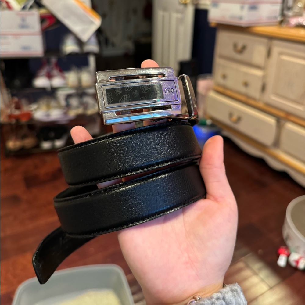 Black and silver OVO leather belt
